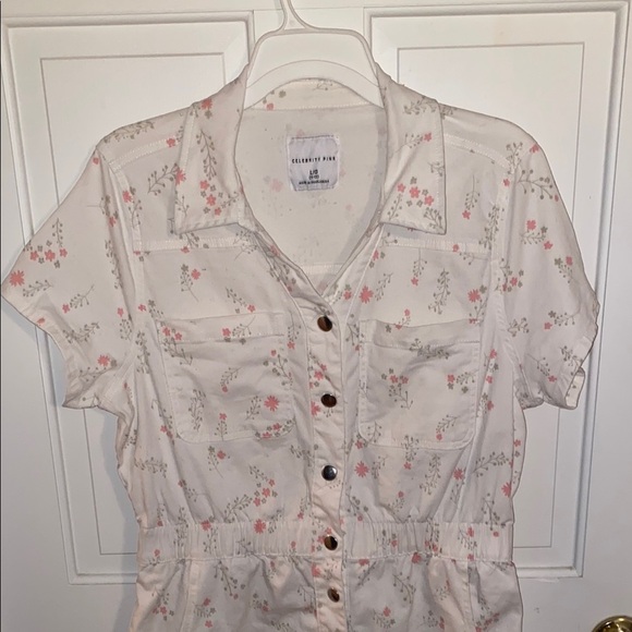 Celebrity Pink Floral Button-Up Romper - Cream and Pink - Picture 3 of 5